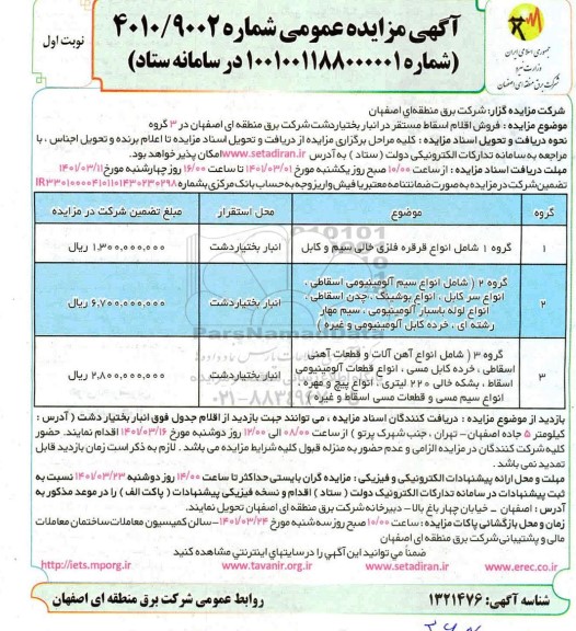 مزایده، مزایده فروش اقلام اسقاط ...