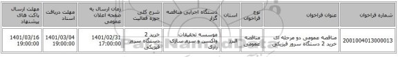 مناقصه عمومی دو مرحله ای خرید 2 دستگاه سرور فیزیکی