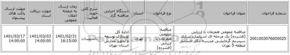 مناقصه عمومی همزمان با ارزیابی (فشرده) یک مرحله ای استاندارد سازی سیستم گرمایشی مدرسه دکتر حسابی منطقه 5 تهران