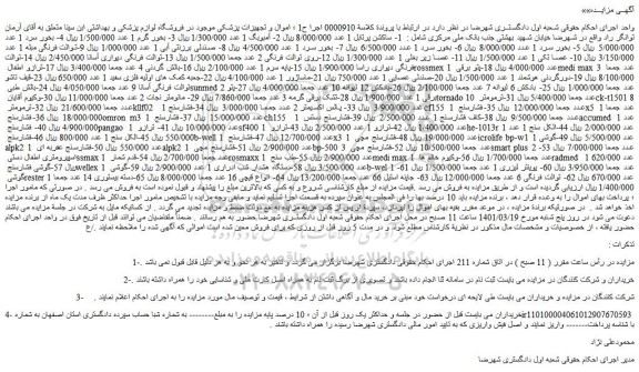 مزایده فروش اموال و تجهیزات پزشکی موجود در فروشگاه لوازم پزشکی و بهداشتی ابن سینا