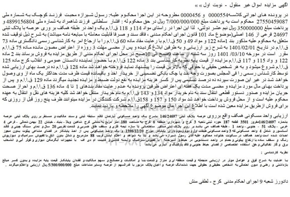 مزایده فروش واحد مسکونی  