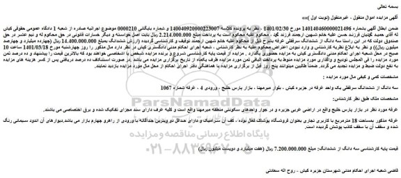 مزایده فروش سه دانگ از ششدانگ سرقفلی یک واحد غرفه  