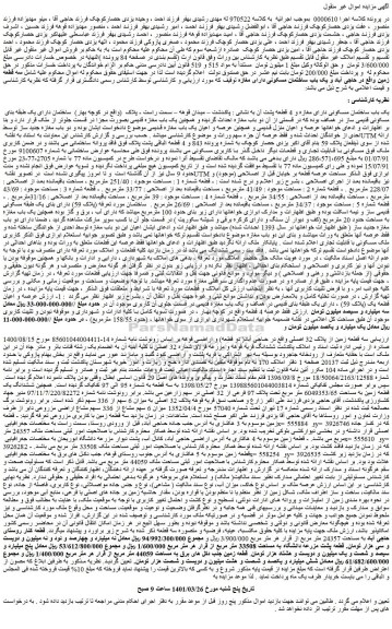 مزایده فروش  یک باب ساختمان مسکونی دارای مغازه و 4 قطعه پشت آن  