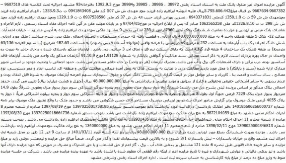 آگهی مزایده ششدانگ پلاک ثبتی 7960فرعی از 233 اصلی بخش 9