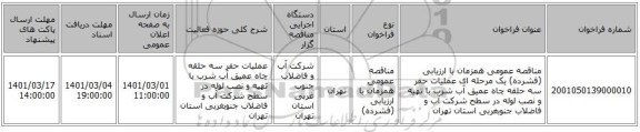 مناقصه عمومی همزمان با ارزیابی (فشرده) یک مرحله ای عملیات حفر سه حلقه چاه عمیق آب شرب با تهیه و نصب لوله در سطح شرکت آب و فاضلاب جنوبغربی استان تهران 