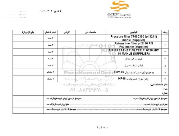 استعلام Pressure filter 77680390(pi 3211) mahle (supplier) ...