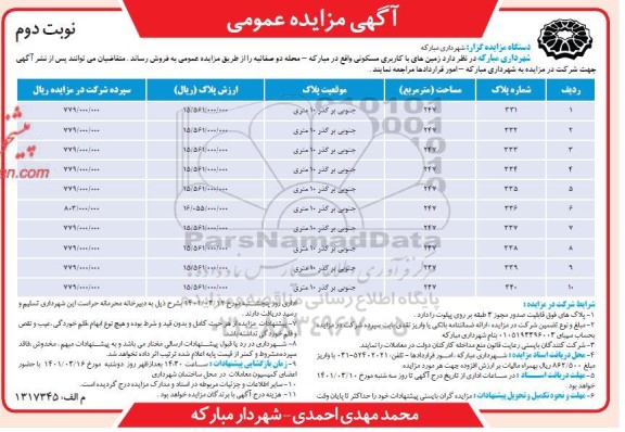 مزایده زمین های با کاربری مسکونی - نوبت دوم