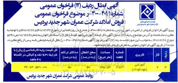 ابطال مزایده فروش املاک و مستغلات 