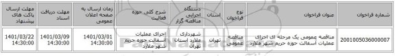 مناقصه عمومی یک مرحله ای   اجرای عملیات آسفالت حوزه حریم شهر ملارد