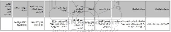 فراخوان ارزیابی کیفی گازرسانی به  24 روستای محور بهله شهرستان ارومیه