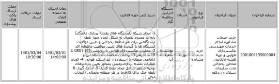 مناقصه، خرید خدمات مشاوره انجام خدمات مهندسی  عکسبرداری هوایی و تهیه نقشه ارتفاعی ، سامانه تدارکات الکترونیکی دولت