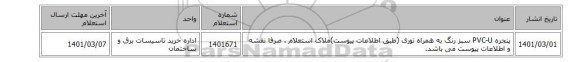 پنجره PVC-U   سبز رنگ به همراه توری (طبق اطلاعات پیوست)ملاک استعلام ، صرفا نقشه و اطلاعات پیوست می باشد.