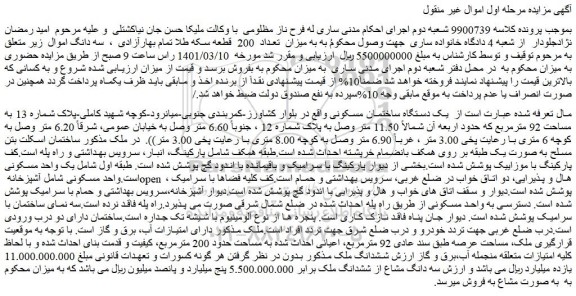 مزایده یک دستگاه ساختمان مسکونی