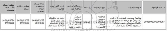 مناقصه عمومی همزمان با ارزیابی (فشرده) دو مرحله ای ارتقاء نور دکلهای روشنایی زمین فوتبال استادیوم 15000 نفری اراک  
