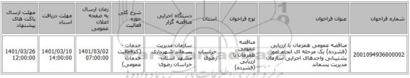 مناقصه عمومی همزمان با ارزیابی (فشرده) یک مرحله ای انجام امور پشتیبانی واحدهای اجرایی سازمان مدیریت پسماند