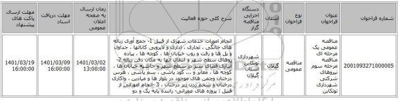 مناقصه عمومی یک مرحله ای مناقصه مرحله سوم نیروهای شرکتی شهرداری توتکابن