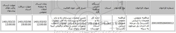 مناقصه عمومی همزمان با ارزیابی (فشرده) یک مرحله ای  احداث پل میداوود به سرله
