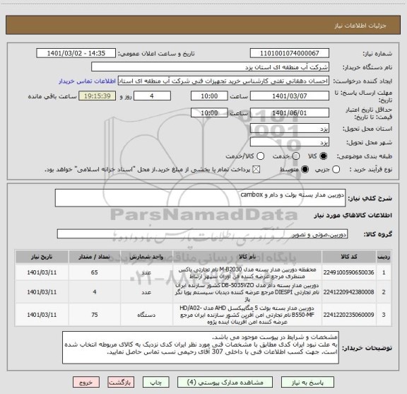 استعلام دوربین مدار بسته بولت و دام و cambox