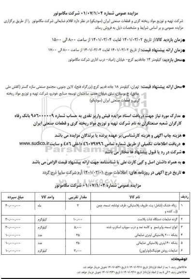 مزایده اقلام ضایعاتی شرکت مگاموتور