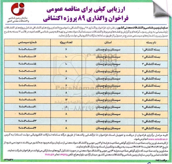 فراخوان واگذاری 89 پروژه  اکتشافی 