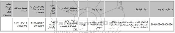 فراخوان ارزیابی کیفی انجام پروژه های اکتشافات ژئوشیمیایی وزمین شناسی اقتصادی بسته11