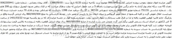 آگهی مزایده اتومبیل سواری پژو 206 هاچ بک