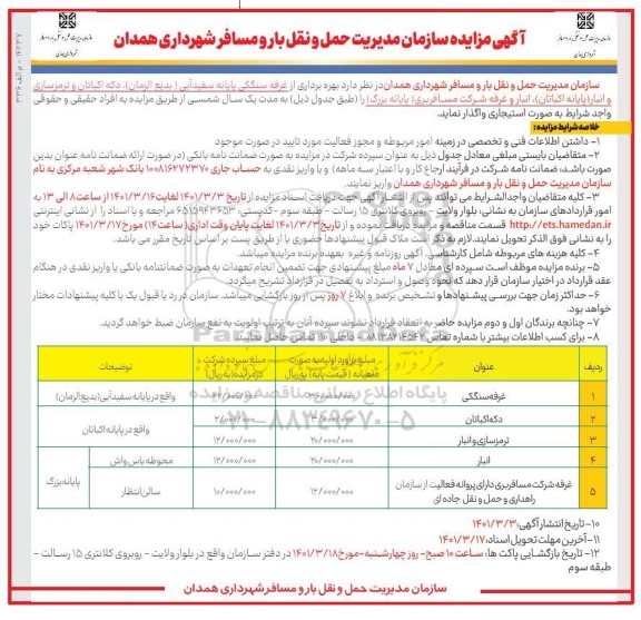 مزایده بهره برداری از غرفه