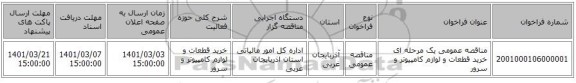 مناقصه عمومی یک مرحله ای خرید قطعات و لوازم کامپیوتر و سرور