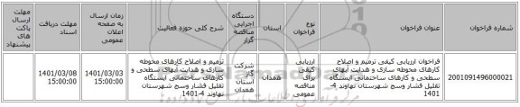 فراخوان ارزیابی کیفی ترمیم و اصلاح کارهای محوطه سازی و هدایت آبهای سطحی و کارهای ساختمانی ایستگاه تقلیل فشار وسج شهرستان نهاوند 4-1401