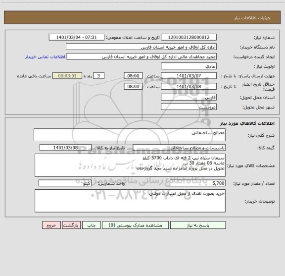استعلام مصالح ساختمانی