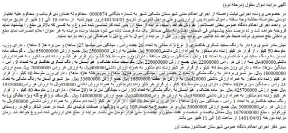 مزایده فروش میش مادر شیری بره دار به رنگ سفید شکری خاکستری از نوع نژاد مغانی به تعداد 26 جفت راس و...