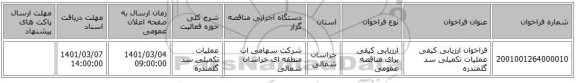 فراخوان ارزیابی کیفی عملیات تکمیلی سد گلمندره