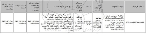 مناقصه عمومی همزمان با ارزیابی (فشرده) یک مرحله ای ساخت ابنیه راکتور بی هوازی آنوکسیک و هوادهی و دیوارکشی تصفیه خانه فاضلاب اشنویه
