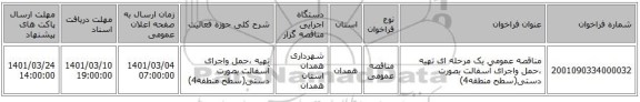 مناقصه عمومی یک مرحله ای تهیه ،حمل واجرای آسفالت بصورت دستی(سطح منطقه4)