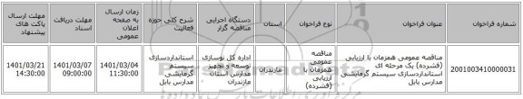 مناقصه عمومی همزمان با ارزیابی (فشرده) یک مرحله ای استانداردسازی سیستم گرمایشی مدارس بابل