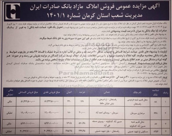 مزایده عمومی فروش املاک مازاد