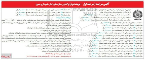 مزایده مزایده واگذاری مغازه - نوبت دوم مغازه