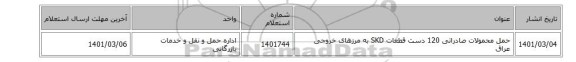 حمل محمولات صادراتی 120 دست قطعات SKD به مرزهای خروجی عراق