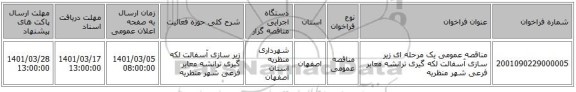 مناقصه عمومی یک مرحله ای زیر سازی آسفالت  لکه گیری ترانشه معابر فرعی شهر منظریه 