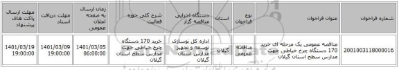 مناقصه عمومی یک مرحله ای خرید 170 دستگاه چرخ خیاطی جهت مدارس سطح استان گیلان
