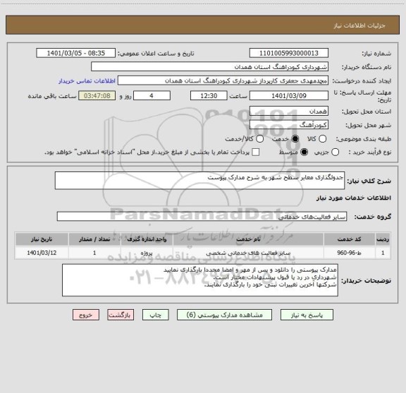 استعلام جدولگذاری معابر سطح شهر به شرح مدارک پیوست