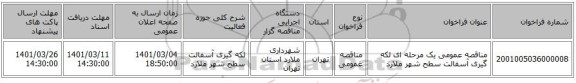 مناقصه عمومی یک مرحله ای  لکه گیری آسفالت سطح شهر ملارد 