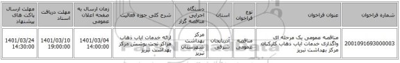 مناقصه عمومی یک مرحله ای واگذاری خدمات ایاب ذهاب کارکنان مرکز بهداشت تبریز