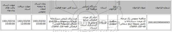 مناقصه عمومی یک مرحله ای مرمت سربازخانه و تکمیل محوطه ضلع شمالی قله فلک الاافلاک