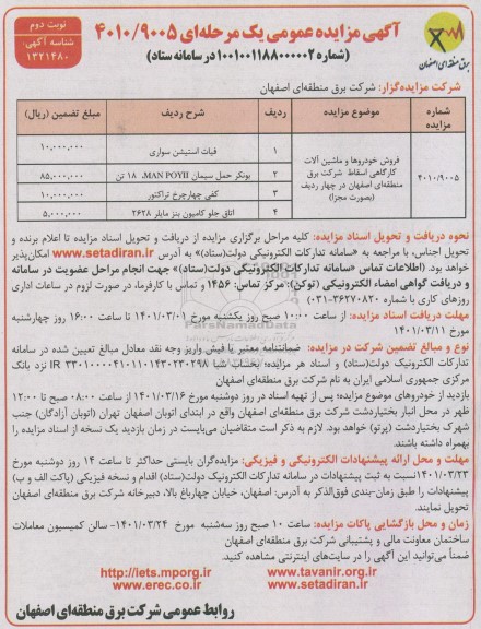 مزایده فروش خودروها و ماشین آلات کارگاهی اسقاط نوبت دوم 
