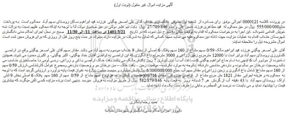 مزایده فروش  0/59 سهم مشاع از 160 سهم پلاک 6 اصلی 