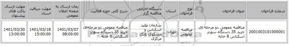 مناقصه عمومی دو مرحله ای خرید 35 دستگاه سورتر اسکناس 8 خانه
