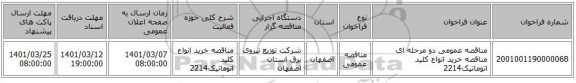 مناقصه عمومی دو مرحله ای مناقصه خرید انواع کلید اتوماتیک2214