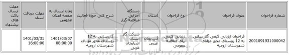فراخوان ارزیابی کیفی گازرسانی به 12 روستای محور موانای شهرستان ارومیه