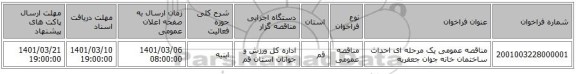 مناقصه عمومی یک مرحله ای احداث ساختمان خانه جوان جعفریه 